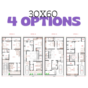 30X60 HOUSE PLAN WITH 4 OPTIONS